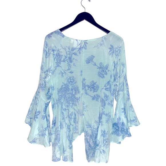 Lauren Conrad Floral Flutter Sleeve Top SeaFoam Green Women’s XL Split Back Boho - Picture 11 of 15